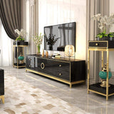 Modern Black TV Stand with Drawers & Doors Gold Media Console for TVs-Richsoul-Furniture,Living Room Furniture,TV Stands