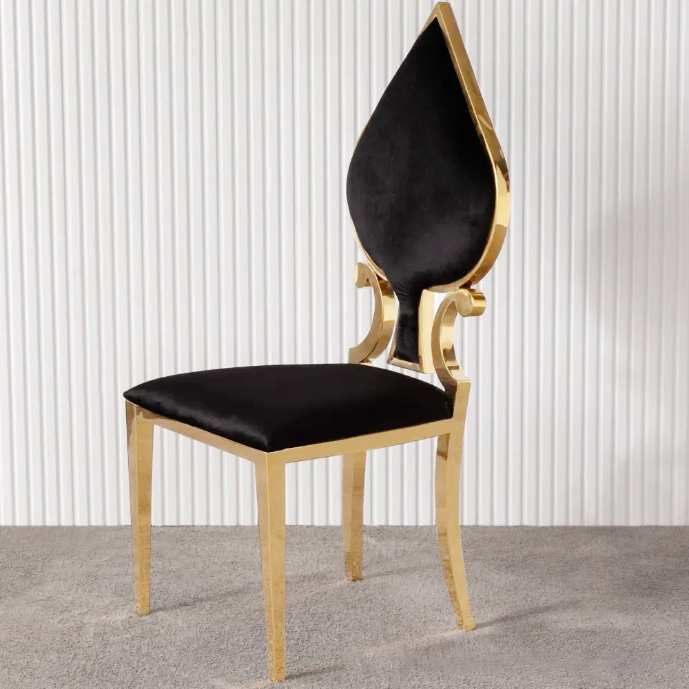 Modern Velvet Dining Chair Set of 2 in Red with Golden Legs Poker Style