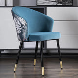 Bule Upholstered Velvet Dining Chair Modern Arm Chair in Gold & Black