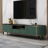78.7" Modern Oval TV Stand Faux Marble Top Green Media Stand with 2 Doors & 1 Drawer-Richsoul-Furniture,Living Room Furniture,TV Stands