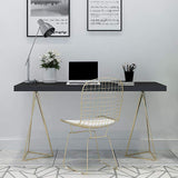 47" White Rectangular Wood-Top Writing Desk for Home Office with 2 Gold Pedestal-Desks,Furniture,Office Furniture