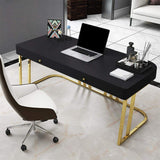Black Rectangular Writing Desk Modern Computer Desk Manufactured Wood in Gold-Desks,Furniture,Office Furniture