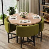 40" Round Wooden 4 Seater Dining Table Set Yellow Upholstered Chairs for Nook Balcony