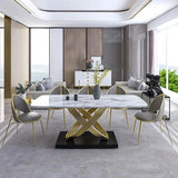 White Faux Marble Dining Table Rectangular Modern Minimalist Design Table