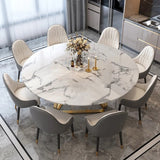 Mesa de comedor redonda moderna de mármol blanco con base de acero inoxidable