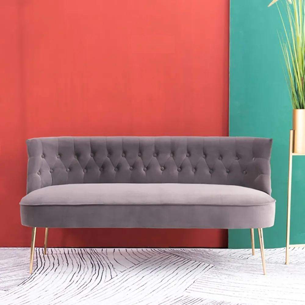 78.7" Mid-Century 3-Seater Gray Velvet Upholstered Sofa Button Tufted Chesterfield Back-Richsoul-Furniture,Living Room Furniture,Sofas &amp; Loveseats
