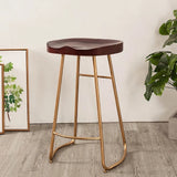 Modern Coffee 29.5" Pine Wood and Metal Bar Stool Conter Stool with Gold Legs