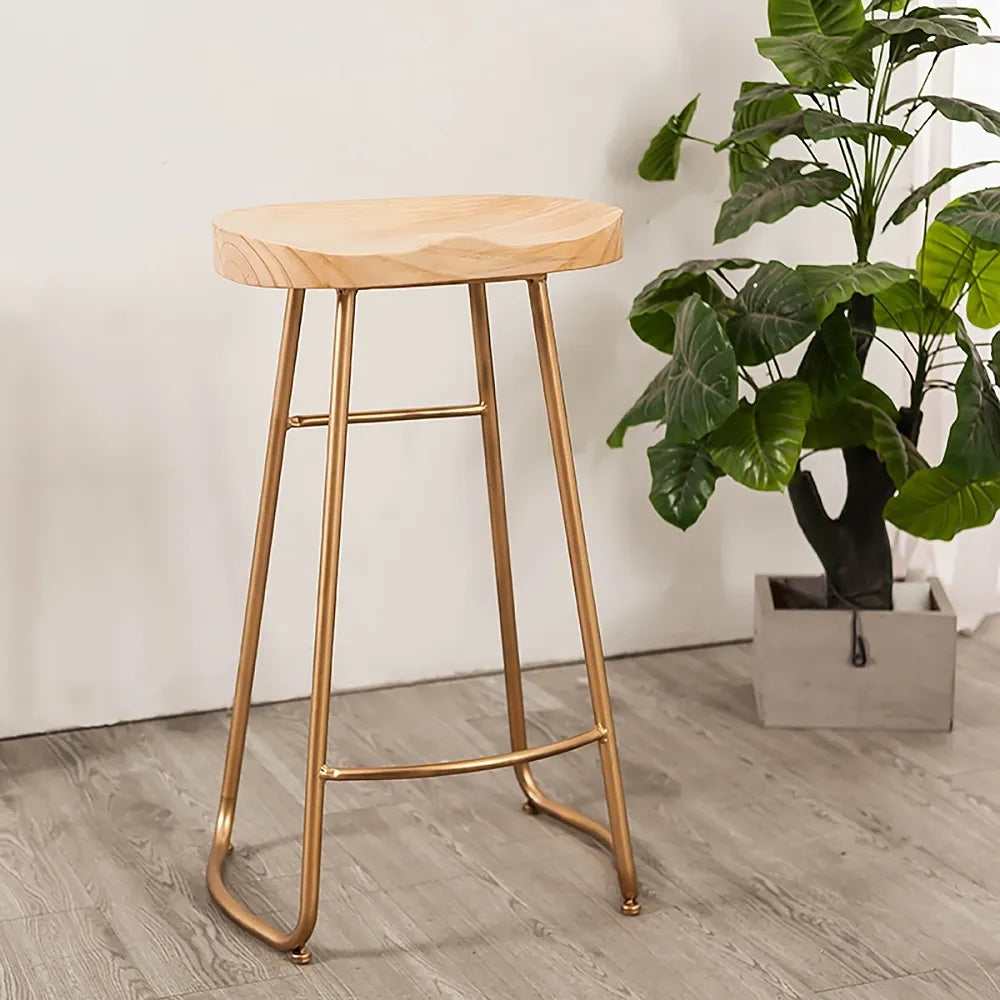 Modern Coffee 29.5" Pine Wood and Metal Bar Stool Conter Stool with Gold Legs