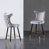 Gray Counter Height Bar Stool Velvet Upholstery with Tufted Back Set of 2