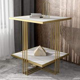 Black Stone Top Side Table with Storage and Geometric Gold Frame-Richsoul-End &amp; Side Tables,Furniture,Living Room Furniture