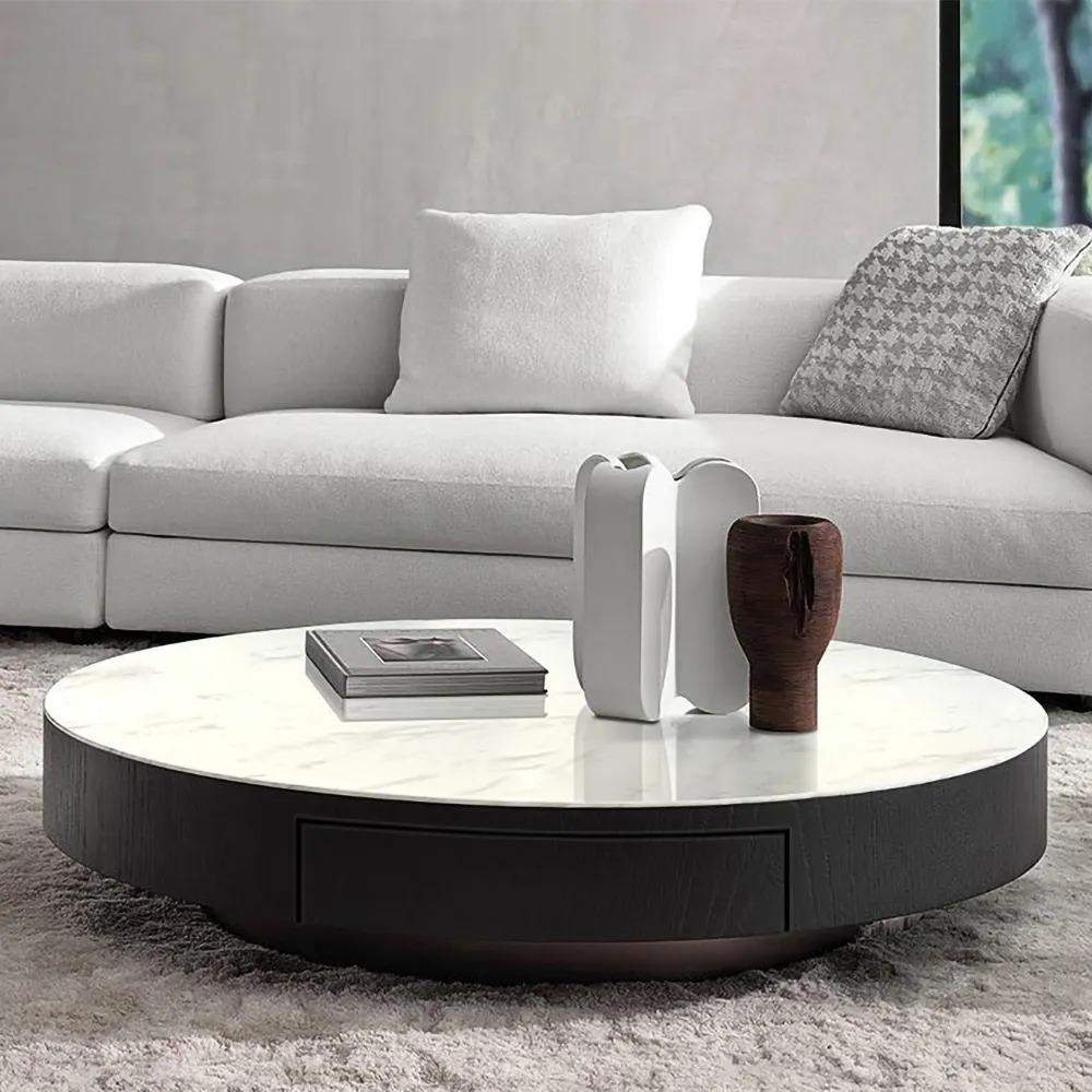 White Round Coffee Table with Storage Modern Accent Table Marble Top Style B-Richsoul-Coffee Tables,Furniture,Living Room Furniture
