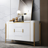 Armoire à buffet blanc et noir moderne avec tiroirs et faux pattes en or en marbre en marbre