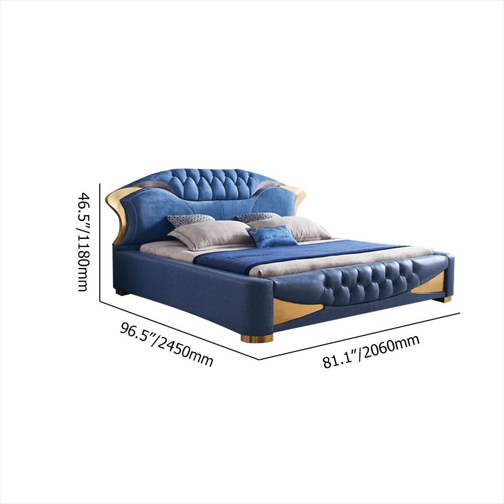 Modern White & Blue Faux Leather Upholstered Low-Profile Platform Bed