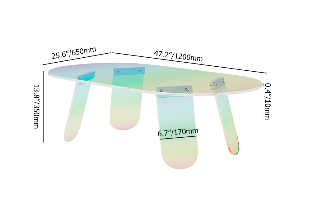 47" Modern Acrylic Oval Coffee Table in Clear Iridescent with 4 Legs