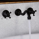Grifo de lavabo de baño negro antiguo de montaje en pared de diseño clásico Chester, manija cruzada doble, latón macizo