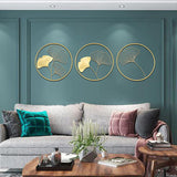 3 piezas de decoración de pared de metal elegante y artística con hojas de ginkgo doradas clásicas.