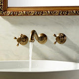 Chester Classic Wall Mount 2-Handle Antique Brass Bathroom Sink Faucet with Cross Handles