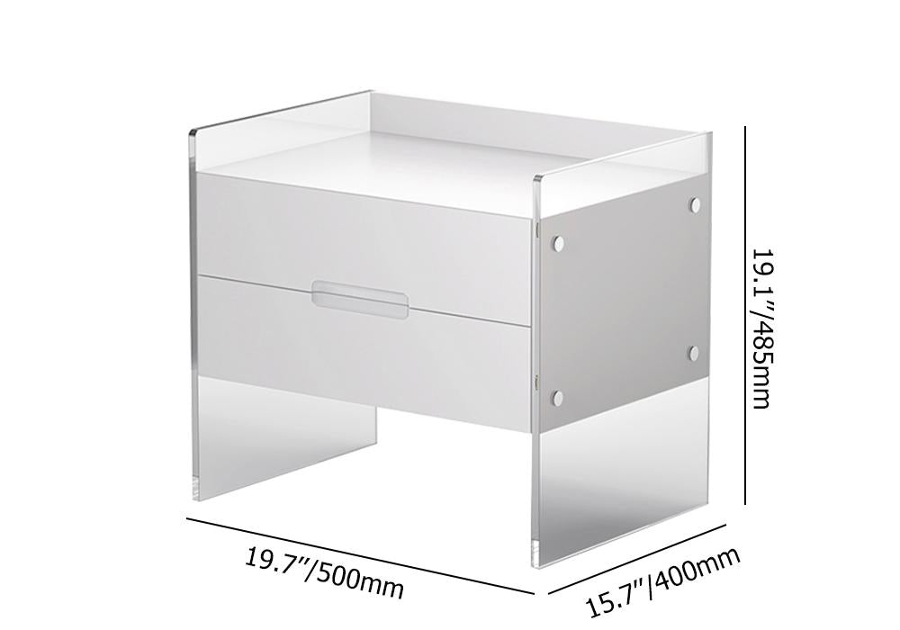 Modern Floating White Nightstand Acrylic Bedside Table with 2 Drawers