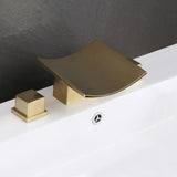 Grop Brushed Gold Waterfall Widespread Bathroom Sink Faucet Double Handle