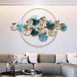 Modern Light Luxury Hollowed Leaves Metall Wanddekoration in Blau