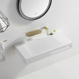Modernes, an der Wand befestigtes, rechteckiges Badezimmer-Waschbecken aus Steinharz in mattem Weiß