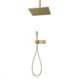 Juego de ducha moderno de 2 funciones montado en la pared de 10'' con válvula termostática en oro cepillado