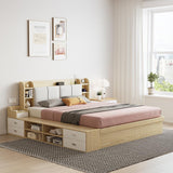 Multi-Storage Cal King Ottoman Bed with Drawers and Bookcase Headboard