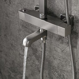 Modern Exposed Thermostastic Shower System Brushed Nickel Hand Shower & Tub Spout Brass