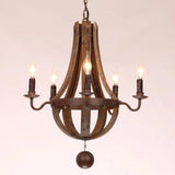 Lámpara de araña rústica de 5 luces de madera recuperada y metal oxidado con luz de vela