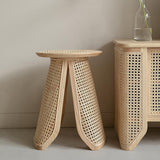 13" Round Rattan & Ash Wood Side Table Indoor Natural End Table
