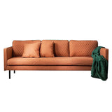 82,7" L, orangefarbenes Ledersofa, 3-Sitzer, mit Kissenrücken, quadratischer Armlehne