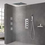 Moderno sistema de ducha de lluvia termostático cromado de 16" con ducha de mano y 3 rociadores para el cuerpo