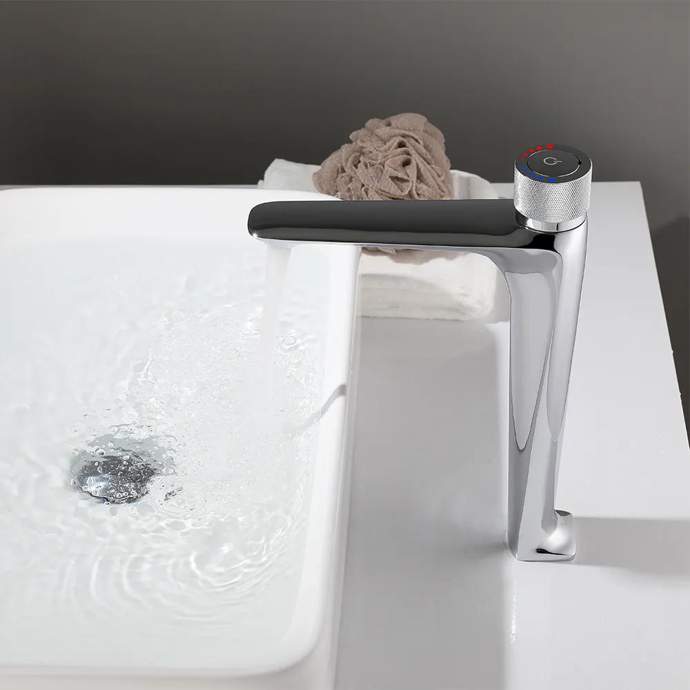 Chrome Modern Bathroom Single Hole Faucet Vessel Faucet with Press Button