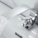 Single Handle Waterfall Arc Bathroom Sink Faucet White & Chrome Solid Brass