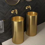 Goldfarbenes, modernes, luxuriöses, rundes Edelstahl-Waschbecken mit Sockel, freistehend
