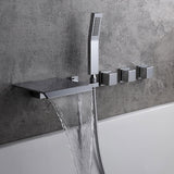 Moda Wandmontierter Wasserfall-Badewannenhahn aus poliertem Chrom mit Handbrause aus massivem Messing