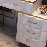 Modernes, weißes, ausziehbares Schminktisch-Set mit 5 Schubladen, Hocker und Spiegel