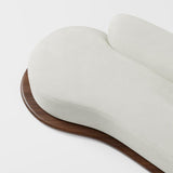 Modernes, geschwungenes 5-Sitzer-Sofa, 278 cm, weißer Samt, mit niedriger Rückenlehne aus Holz