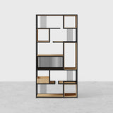 78" Modern Black Steel Geometric Bookcase 6-Tier Bookshelf Wooden Tall Book Shelf