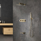 Sistema de ducha montado en la pared de 10" en oro cepillado con caño para bañera de latón macizo