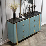 47" Modern Blue Dresser Faux Marble Top Cabinet with 6 Drawers in Gold