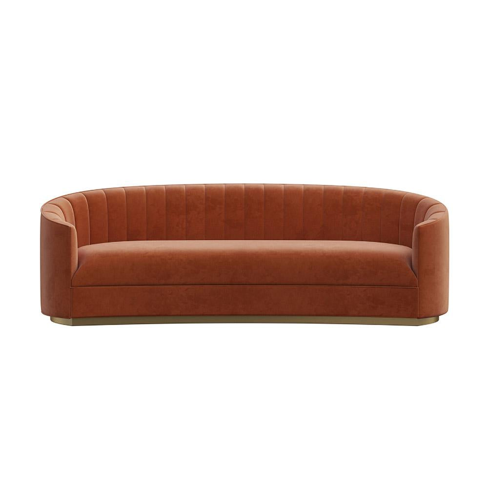 70.9" Modern Velvet Couch Curved Sofa in Orange with Stainless Steel Base