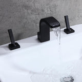 Contemporary Widespread Waterfall Spout Deck Mounted Bathroom Sink Faucet Double Handle