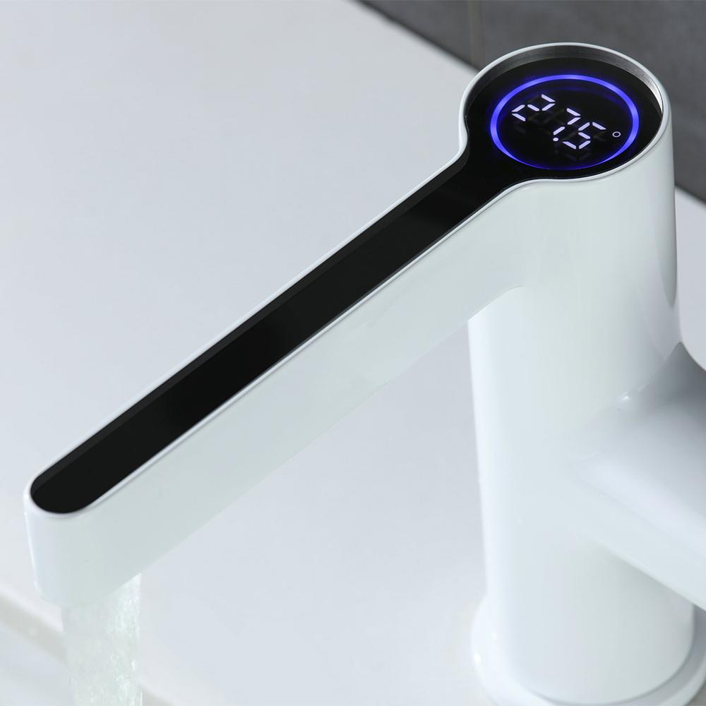 Modern Black Single Hole Bathroom Sink Faucet Intelligence Temperature Digital Display