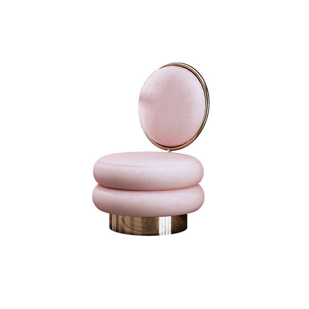 Velvet With Rose Back Tufted Pink Gold Accent Round Stool -Wehomz Vanity Chair