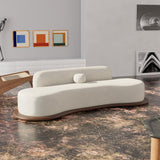 Modernes, geschwungenes 5-Sitzer-Sofa, 278 cm, weißer Samt, mit niedriger Rückenlehne aus Holz