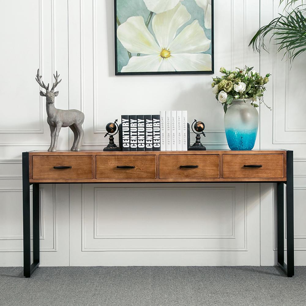 63" Rectangular Console Table with Storage Wooden Top Entryway Table
