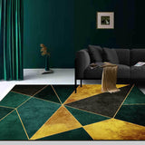 Alfombra rectangular moderna verde, negra y dorada para interiores, 5'x7'