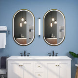 Espejo de baño LED montado en la pared con cápsula de marco negro mate antivaho