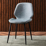 Chaise de salle à manger en cuir bleu poussiéreux chaise de jambes en acier en carbone (ensemble de 2)